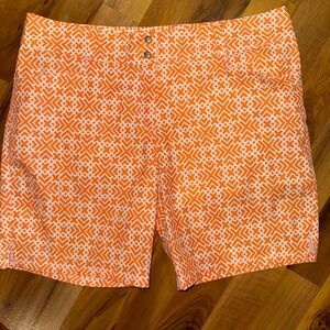 Adidas Golf Shorts Womens Size 10 Orange White Geometric‎ Print Athletic sport